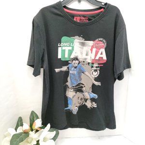 Black T Shirt Mens SPUNK Soccer Club Graphic Cotton Long Life ITALIA L large